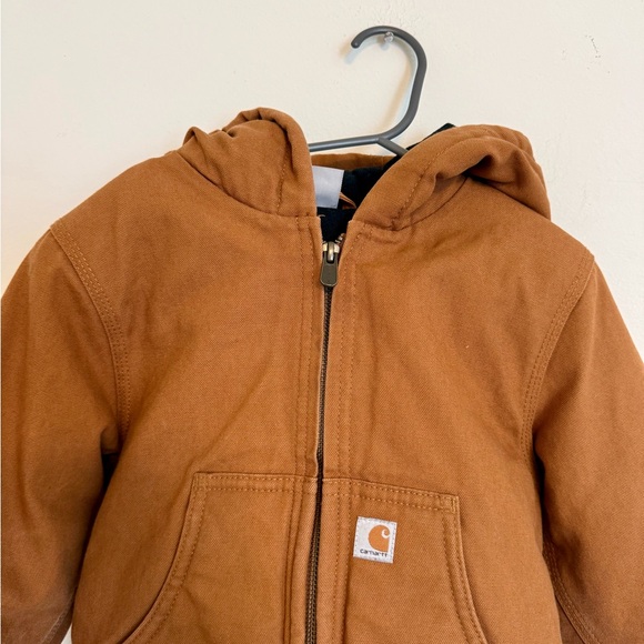 Carhartt Toddler Brown Hooded Canvas Jacket Coat 4T Quilted Lined - Picture 2 of 11